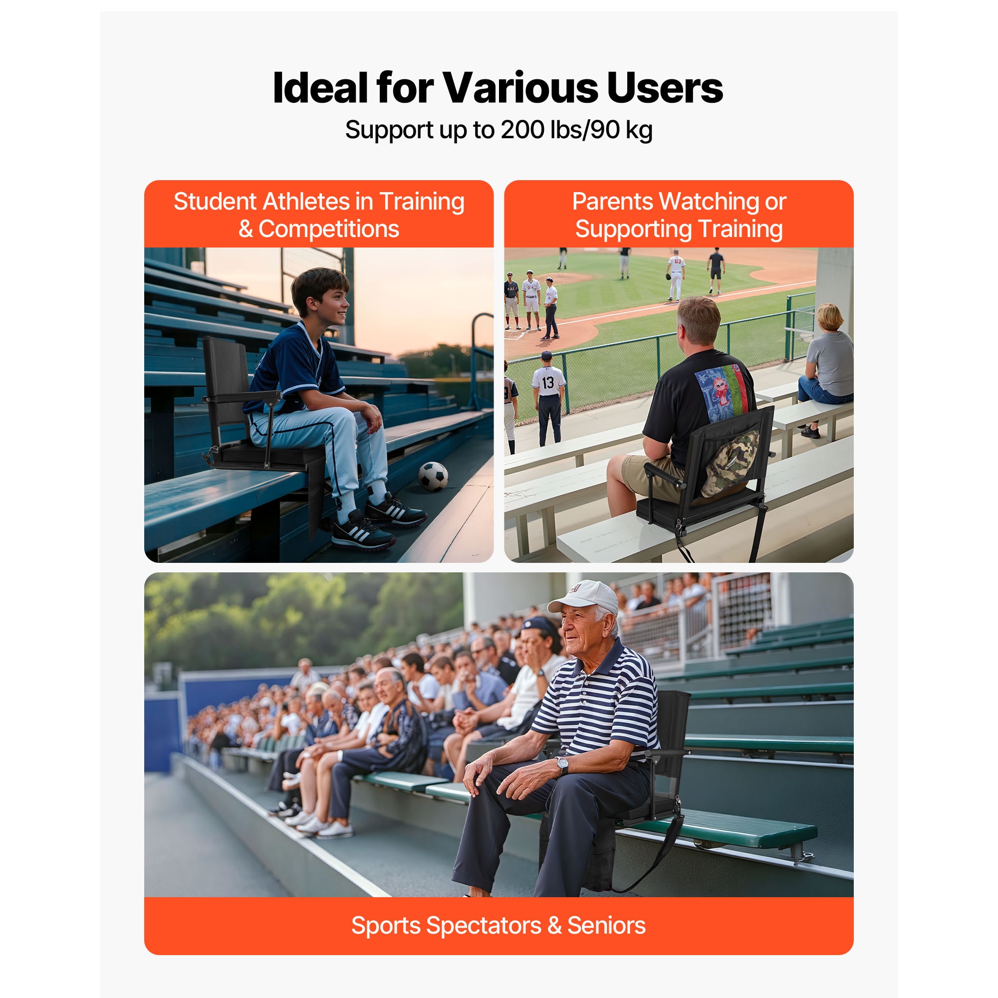 Portable Stadium Seat With Back Support And Armrests, 2 Pack_voghion.com